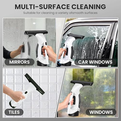 Window Vacuum Squeegee Electric Window Cleaner Window Cleaning Tool with 150ml Dirty Water Tank, Extension Handle for Shower Glass, Window Cleaning Car Windows Tiles Mirrors Glass