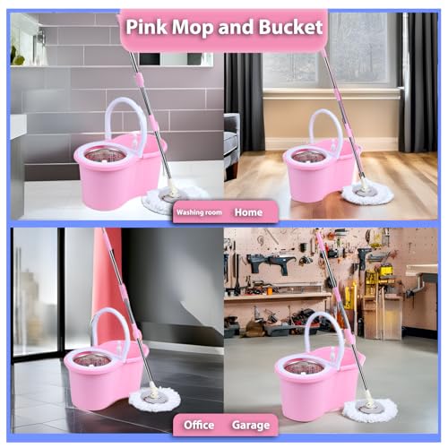 Cute Pink Mop and Bucket Set with 3 Extra Refills (Pink)