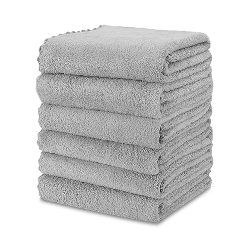 kimteny 6 Pack Microfiber Kitchen Dish Towel, 28 x 13 Inch Reusable Cleaning Cloth, 300 GSM Absorbent Towel for Dishes, Countertops & Sink (13x28-6 Pack, Grey) - color: Grey, size: 13x28 - 6 Pack