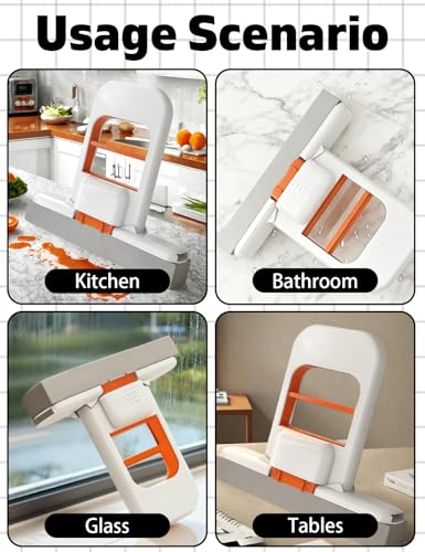 Self Squeezing Mini Mop, Mini Foldable Desktop Mop, Orange Small Sponge Mop, Wet and Dry Use Cleaning System, Replaceable Head, for Desktop, Kitchen, Counter, Glass, Tile (White) - color: White