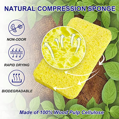 CELOX 12 Pack Cellulose Compressed Sponges, Natural Wood Pulp Thicker Dishwashing Sponge, Pop Up Soft Absorbent Sponges for Kitchen, Individually Wrapped for Easy Storage, Yellow, 4.3" x 2.8" x 0.8"