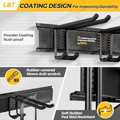 LBT 99" Garage Tool Organizer Wall Mount - 1000lbs Garden Tool Organizer with Adjustable Hooks, Heavy Duty Metal Garage Storage Rack, Anti-Rust Shed Rack Holder Hanging Rake Broom Mower Snowboard - size: 99inch
