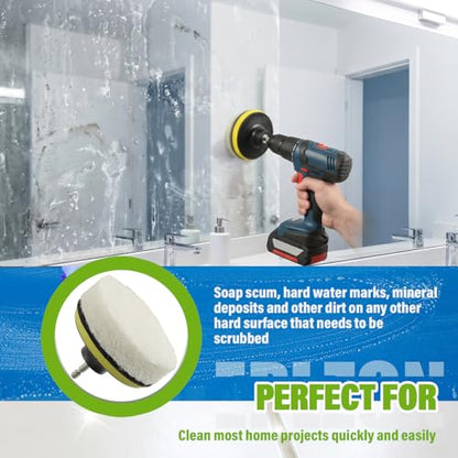 4 Inch Drill Brush Scrub Pads Cleaning Kit, 5X Faster Cleaning, Reusable Double Sided Scrub Pad for Bathroom Shower Tub Tile Grout Kitchen Toilet Hard Surfaces, 9 Pack(White) - color: White