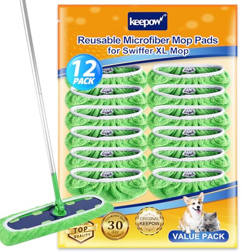 KEEPOW 12PCS Mop Pads Replacement Compatible with Swiffer Wet Pads Refill XL Size, Reusable Mop Pads for Hardwood Floor Cleaning - color: Green, 12 Pack