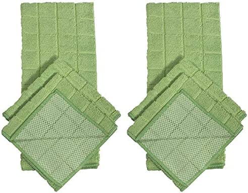 Set of 6, 2 Pcs Microfiber Kitchen Towels and 4 Pcs Dish Cloths with Poly Scour, Ultra-Absorbent & Fast Drying Bar Mop Dish Cloths - color: Green