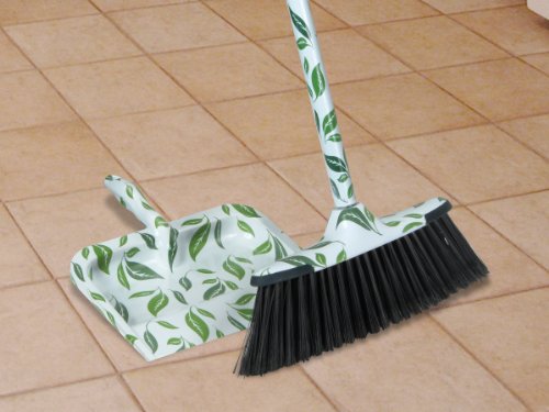 Superio Broom and Dustpan Set Leaf Design Print, Durable Home and Kitchen Broom With A Matching Dust Pan, Durable Material Heavy Duty - color: Leaf Design, size: Sweep Set