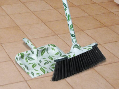 Superio Broom and Dustpan Set Leaf Design Print, Durable Home and Kitchen Broom With A Matching Dust Pan, Durable Material Heavy Duty - color: Leaf Design, size: Sweep Set
