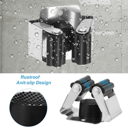PATIKIL Broom and Mop Holder, 12 Pack Wall Mounted Stainless Steel Mop Hanger Heavy Garden Tool Organizer Rack Hanging Clips with Screws for Home Garage, Black - color: Black