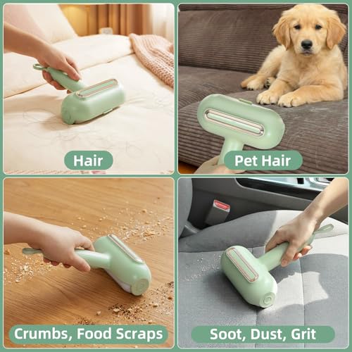 Reusable Lint Roller for Pet Hair Extra Sticky, Washable Silicone Lint Roller Reusable for Clothes, Mini Travel Size Portable Sticky Lint Roller with Handle & Hanging Loop, Green 1 Pack