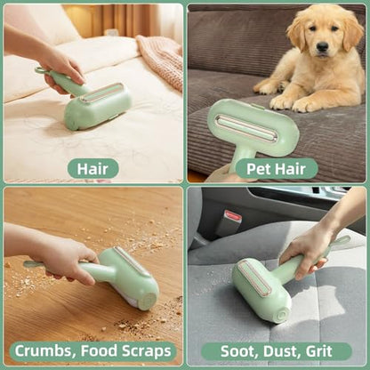 Reusable Lint Roller for Pet Hair Extra Sticky, Washable Silicone Lint Roller Reusable for Clothes, Mini Travel Size Portable Sticky Lint Roller with Handle & Hanging Loop, Green 1 Pack