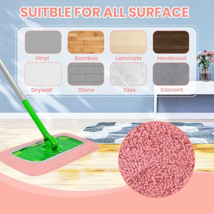 6 Pack Reusable Microfiber Mop Pads - Compatible with Sweeper, Reusable Mop Pads, Washable Dry Cloths & Wet Pads Refill for Hardwood Laminate Tile Floor Cleaning (6, Pink, M) - color: Pink