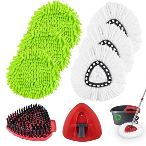 Mop Heads Replacements for Ocedar, Mop Replace Head for o Cedar Easywring 1 Tank, Spin Mop Replacement Head Mop Heads Include 6 Mop Refills Machine Washable, 1 Scrubber Mop Head and 1 Mop Base