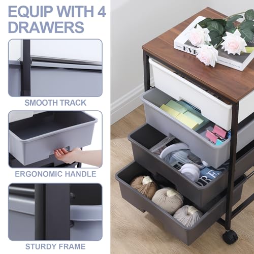 SYKIARIOL Utility Cart with 4 Drawers,Rolling Storage Cart with Drawers,Light Grey - color: Light Grey