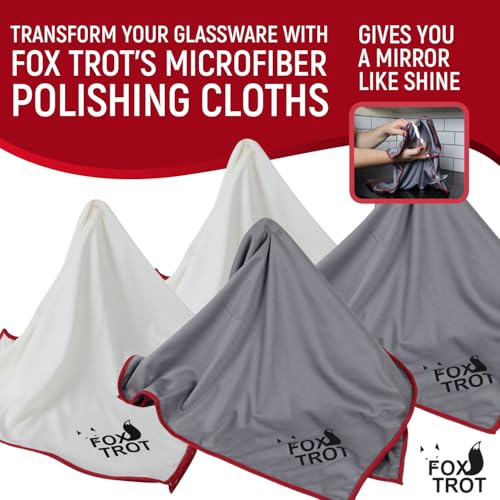 Fox Trot Large Microfiber Polishing Cloths (4 Pack White | Gray) | Streak Free, Lint Free Shine and Clarity for Wine Glasses, Stemware and More - color: 4-pack (White | Gray)