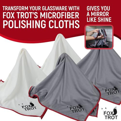 Fox Trot Large Microfiber Polishing Cloths (4 Pack White | Gray) | Streak Free, Lint Free Shine and Clarity for Wine Glasses, Stemware and More - color: 4-pack (White | Gray)