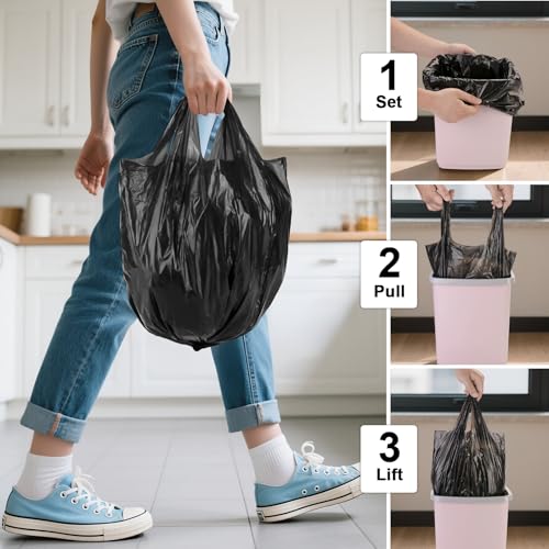 4 Gallon Trash Bag Black With-Handle - 4 Gal Small Garbage Bags For Bathroom Can 100 Count 15 Liter Biodegradable Compostable Unscented Waste Basket Liners Kitchen Office Car Strong Thick Chenyucheng - style: 4 gallon Black 100 Count