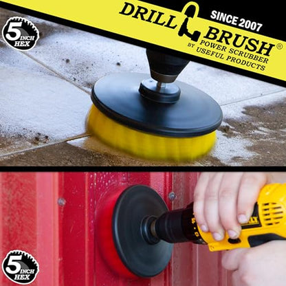 Bathroom Accessories - Bath Mat - Drill Brush Set - Power Scrubber Two Brush Kit - Floor Scrubber - Grout Cleaner - Pool Brushes - Hard Water Stains, Calcium, Mineral Deposits, Soap Scum, Rust Stains - color: Red / Yellow