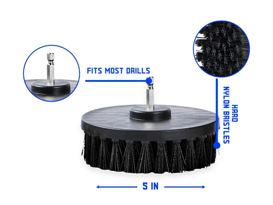 Diamond Shine Firm Drill Brush Cleaning Attachment with 6" Extension – 5" Coarse Nylon Power Scrubber for Tile, Grout, Floors, Carpet, Vehicles & Outdoor Surfaces