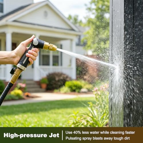 FANHAO Garden Hose Nozzle with High Pressure Jet, 100% Heavy Duty Metal Water Hose Sprayer, Thumb Flow Control, On Off Valve, Adjustable Spray Patterns for Garden Watering, Car and Pet Washing - color: Black