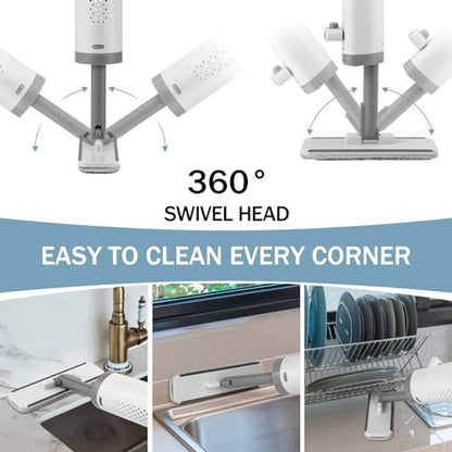 Portable Mini Cleaning Squeeze, Small Short Flat Mop with Rotatable Head and Reusable Microfiber Pads for Floor, Window Sill, Ceramic Tile Wall, Stove, Kitchen, Bathroom