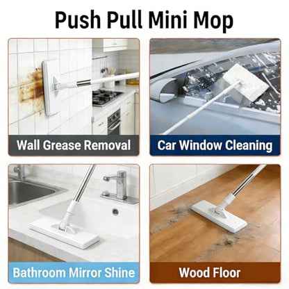 Convenient Cloth Changing Mini Mop, Zero Touch Snap Grip Mini Mop with Cleaning Cloth*5, Hands-Free Clip Design, Wet & Dry Dust Mops for Floors, Walls & Tight Spaces, 39 Inch(2pcs) - color: 2pcs
