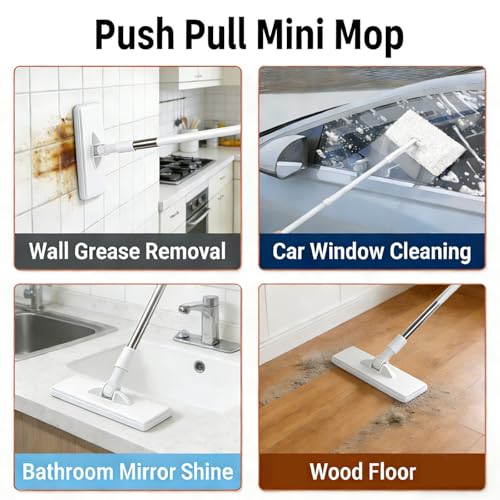 Convenient Cloth Changing Mini Mop, Zero Touch Snap Grip Mini Mop with Cleaning Cloth*5, Hands-Free Clip Design, Wet & Dry Dust Mops for Floors, Walls & Tight Spaces, 39 Inch(1pc) - color: 1pc