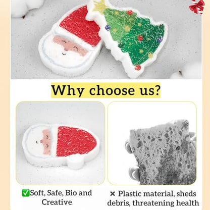 4Pack Christmas Style Scrub Sponges, Compressed Kitchen Sponges for Dishes, Durable Cleaning Sponges with Soft & Scrub Sides, Adorable Christmas Dish Sponge Set