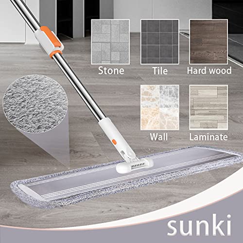 Flat Mop for Cleaning Floors Heavy Duty Microfiber Wet Mop Deep Cleaning for Hardwood, Tile & Laminate, Includes 4 Reusable Washable Pads and Adjustable Long Handle (32 in Mop Set) - color: 32 in Mop Set
