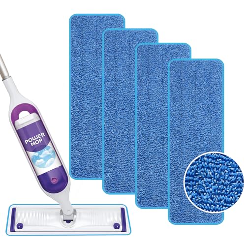 Reusable Power Mop Refill Pads for Swiffer Power Mop Starter Kit - Swifter Powermop Pads Refills - Multi-Surface & Wood Mopping Pad Refill for Floor Cleaning - Washable Microfiber Pad, 4 Pack - color: 4 Pack (Blue)