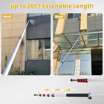 M MINGLE 20 FT Telescoping Pressure Washer Wand with Gutter Cleaner, Brush Head, 5 Nozzle Tips, and Hose Adapters for House Exterior, Window & Roof Cleaning - size: 20 Ft