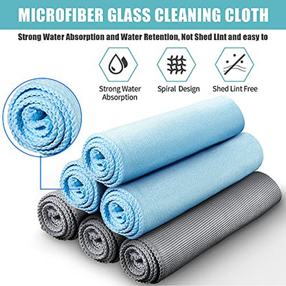 Tatuo 18 Pcs Microfiber Glass Cleaning Cloths (16 x 16) Polishing Cloth - Streak Free - Lint Free - Quickly Clean Windows, Glasses, Windshields, Mirrors, Stainless Steel, Monitor(Blue Gray) - color: Blue Gray