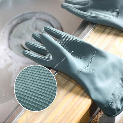 Myungjin 2 Pairs Reusable Rubber Gloves, Waterproof, Non-Slip Honeycomb Grip, Wide Sleeve Fit, for Dishwashing - size: Large