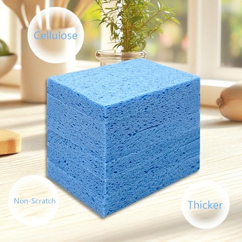 Cellulose Sponges, Large Size 4" x 6" x 1" - Heavy Duty Scrub Kitchen Sponge, Clean Tough Messes Without Scratching Kitchen Cleaning Pads, Pop Up Eco DIY (6 Pack), Blue - color: Blue