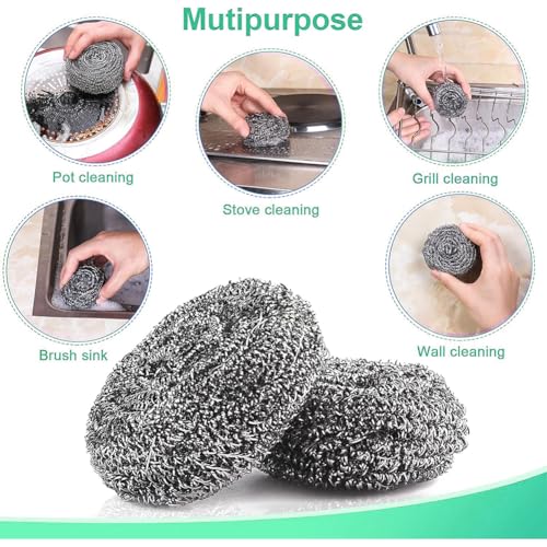 12Pcs Upgraded Steel Wool Scrubbers, Premium Stainless Steel Scrubber, Metal Scouring Pads, Steel Wool Pads, Kitchen Cleaner, Heavy Duty Cleaning Supplies