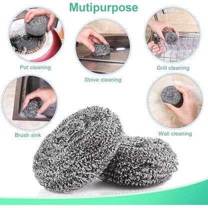 12Pcs Upgraded Steel Wool Scrubbers, Premium Stainless Steel Scrubber, Metal Scouring Pads, Steel Wool Pads, Kitchen Cleaner, Heavy Duty Cleaning Supplies