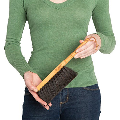 REDECKER Horsehair Fiber Hand Brush and Dust Pan Set - Wooden Broom and Dustpan Set for Home - Outdoor Dust Pan and Brush - Oiled Beechwood Handles - Large Capacity Stainless Steel Dust Pan