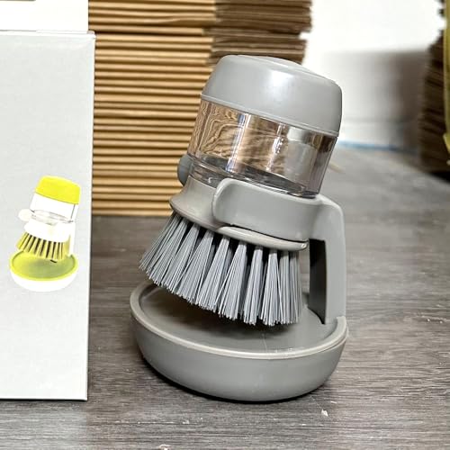 Soap Dispenser Dish Brush Set Scrub Brush Equipped with Storage Bracket and Drainage Base,Easy to Clean Kitchen Utensils and Sink (Gary) - color: Gary