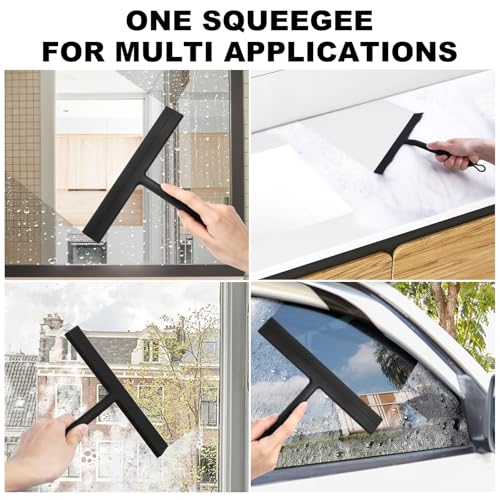 wlich Shower Squeegee for Glass Doors and Bathroom, Stainless Steel with Silicone Blade, Window and Mirror Cleaner with No-Drill Hook, Streak-Free Cleaning Tool - size: Squeegee with 1 Hooks