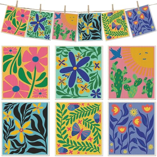 6 Packs Swedish Paper Cloths for Kitchen, Reusable Paper Towels Washable Dish Rags, Highly Absorbent Kitchen Towels Quick Drying Swedish Sponge Cleaning Dish Cloths (Hawaiian Style) - color: Hawaiian Style