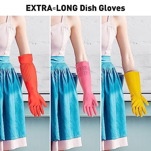ThxToms Dishwashing Gloves, 2 Pairs Fleece Lined Rubber Dish Gloves for Washing Dishes, Waterproof Reusable Kitchen Cleaning, Long Cuff Anti Slip,Large - size: Large (Pack of 4)