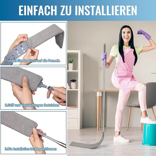 Retractable Gap Dust Cleaner Brush with Long Handle (30 to 100 inches), Cleaning Tools with 2 Microfiber Dusting Cloths, Extendable Duster for Cleaning Under Refrigerator Sofa Couch Bed Furniture