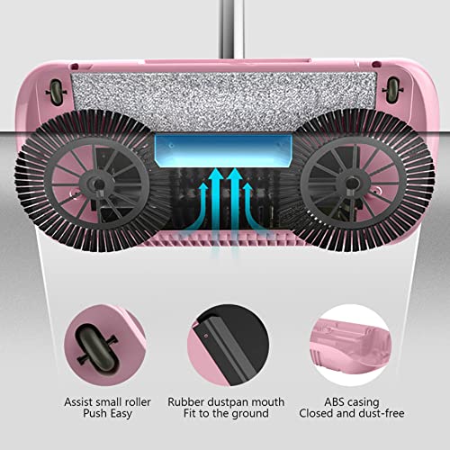 Hand Push Floor Sweepers, 3 in 1 Manual Vacuum Cleaner Mop, Floor Crumb Sweeper, Home Cleaning Sweeping Mop for Wooden Ttile Floor Rugs (Pink)