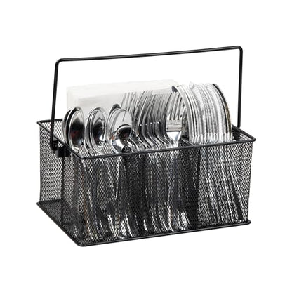 Mind Reader Multi-purpose Storage Caddy with Handle, Desktop Organizer, Cutlery Holder, 4 Compartments, Metal Mesh, Black - color: Black