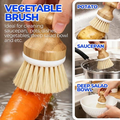 Holikme 6 Pack Dish Brush Scouring Pad Set with Bottle Brush, Dish Brush, Palm Scrub Brush and Straw Brush, Dish Scrubber Long Handle for Dish Bottle Cup Skillet Wok Pot Pan Cast Iron, Yellow - color: Yellow