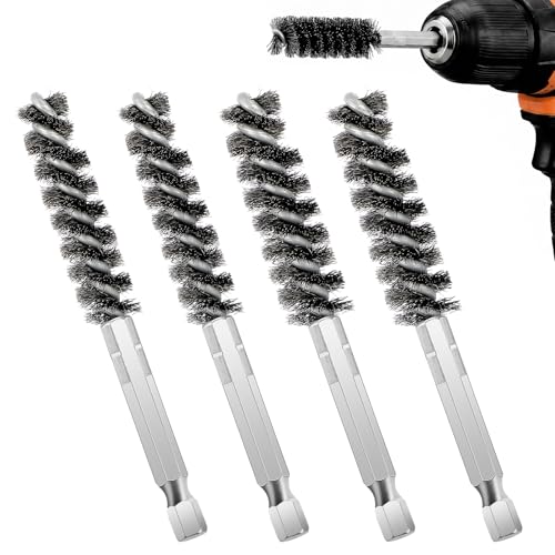 Nogeqi 4 Pack Golf Club Hosel Brush, Stainless Steel Wire Brush Cleaning Tool with Hex Shank Handle for Wood and Iron Golf Clubs, Compatible with Electric Drill