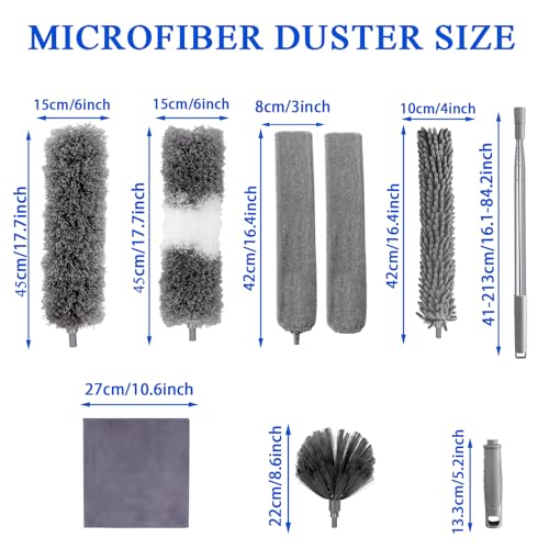 Dusters for Cleaning,9Pcs Feather Duster with Extension Pole Up to 100'',Bendable Extendable Long Feather Duster for Cleaning Fan,High Ceiling,Blinds,Furniture,Cars