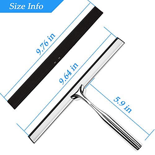 ENEE Shower Squeegee, Stainless Steel Glass Squeegee with Suction Cup Hook Holder, Deluxe Window Wiper Squeegees for Bathroom Glass Door, Mirror, Tiles, Cars (with 1 Extra Silicone Blade)