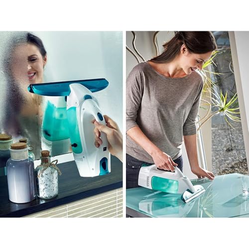 Leifheit Dry & Clean Window Vacuum Cleaner Kit, Up to 35 Mins Power, Battery-Powered Electric Cleaner