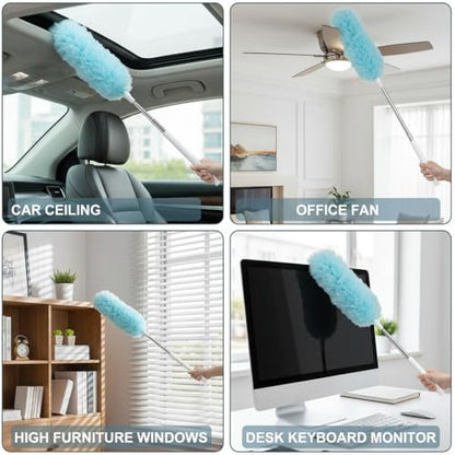 Microfiber Duster for Cleaning, Extendable Pole, Up to 30 Inch Reachable, Cleaning Tools for Car, Ceiling Fan, Window, Furniture, Office(Blue) - color: Blue