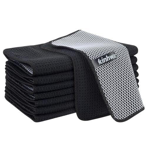 KinHwa Kitchen Washcloths for Dishes Absorbent Microfiber Dish Cloths Quick Dry Dish Rags with Poly Scour Scrub Side Ideal for Kitchen Cleaning (Dark-Black, 9inchx9inch 9 Pack) - color: Dark-black, size: 9inchx9inch 9 Pack
